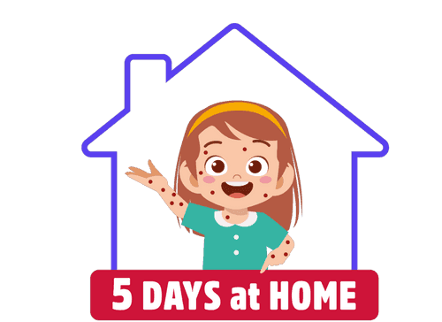 Girl waving her arm under 5 days at home icon